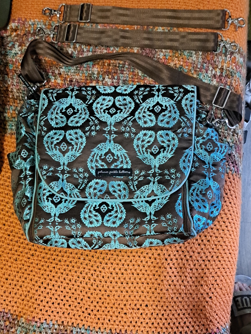 Petunia Pickle Bottom Teal and Brown Crossbody Messenger Bag